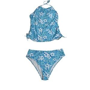 Hibiscus tankinie set blue white new no tag XL floral